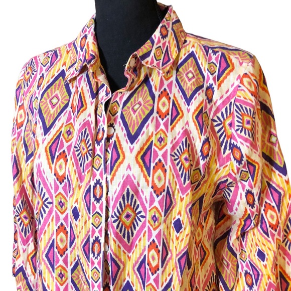 Chico’s Ikat Linen Button-Back Shirt No Iron 1/M - Picture 2 of 12